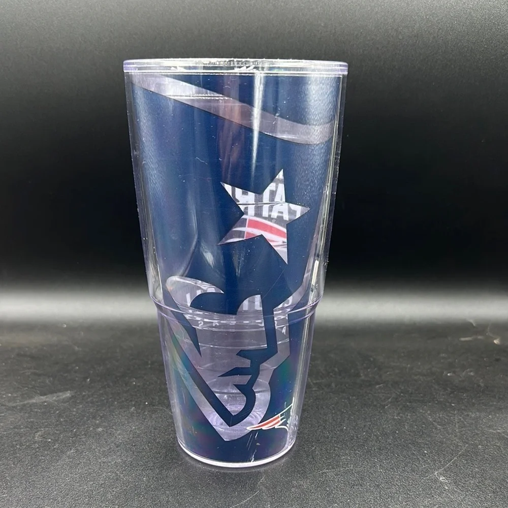 clear white & blue New England Patriots AFC East Football Tervis 24oz no lid